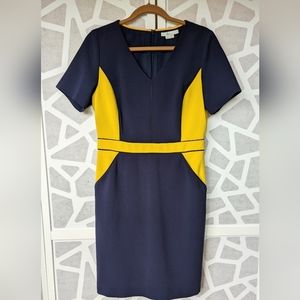 Boden EUC French Navy yellow color block Vicky sheath dress